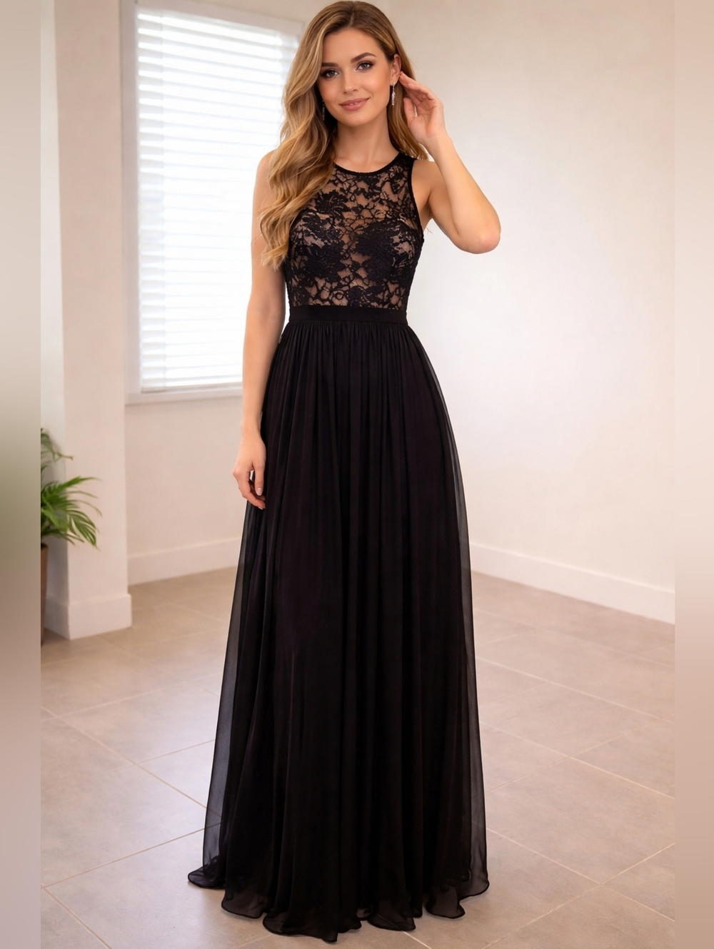 Morgan & Co. Black Lace Evening Dress with Pink Label (#85)